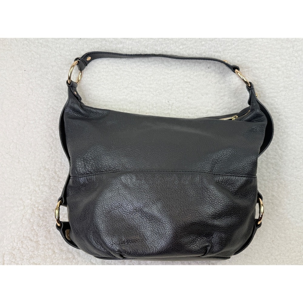 Michael Kors Fulton Hobo Bag Black Pebbled Leather Gold MK Logo Shoulder Bag - Picture 8 of 14